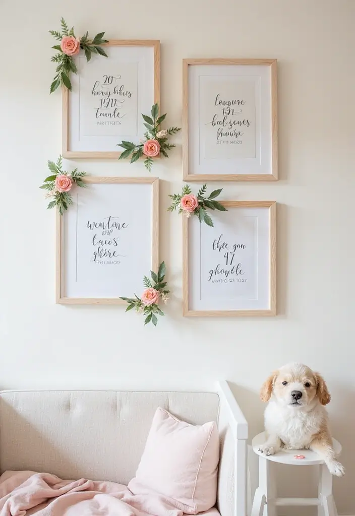 30 Girly Nursery Ideas That Feel Sweet and Elegant 29 30 Girly Nursery Ideas That Feel Sweet and Elegant - 29. Floral-Inspired Growth Milestone Wall