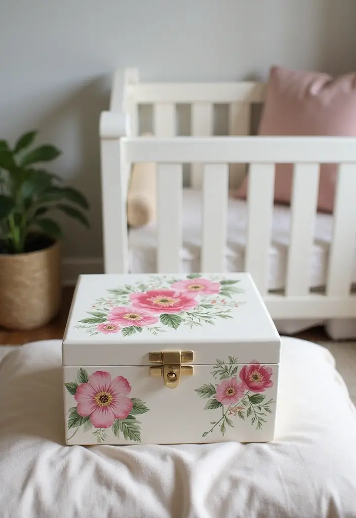 30 Girly Nursery Ideas That Feel Sweet and Elegant 30 30 Girly Nursery Ideas That Feel Sweet and Elegant - 30. Floral-Themed Keepsake Box