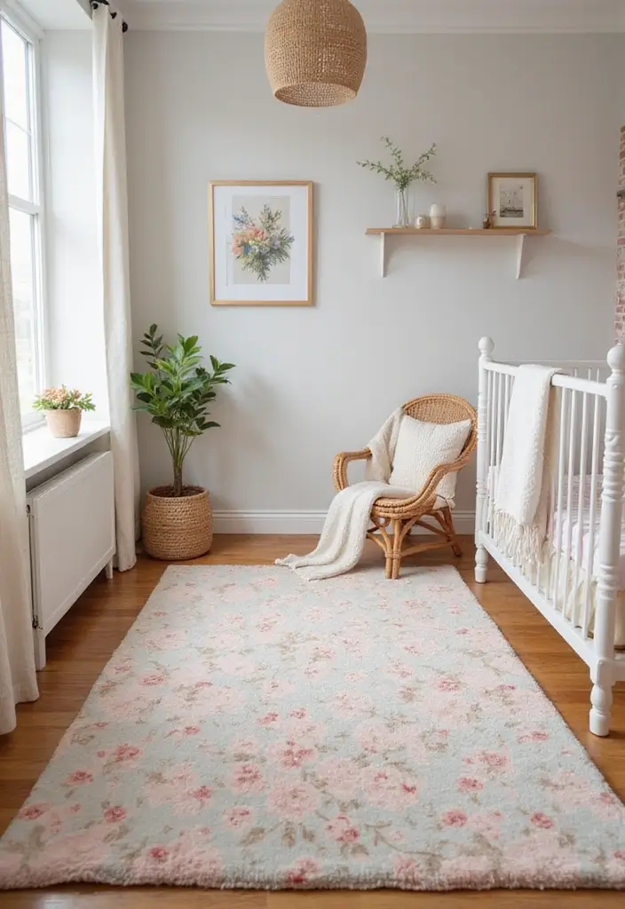 30 Girly Nursery Ideas That Feel Sweet and Elegant 6 30 Girly Nursery Ideas That Feel Sweet and Elegant - 6. Floral Rugs for Comfort