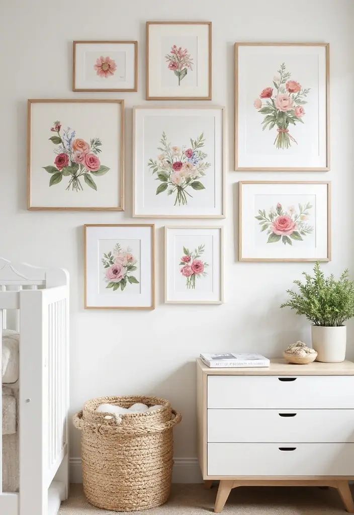 30 Girly Nursery Ideas That Feel Sweet and Elegant 7 30 Girly Nursery Ideas That Feel Sweet and Elegant - 7. Charming Floral Wall Art
