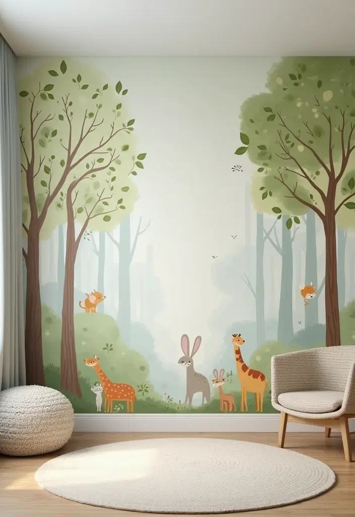 30 Nursery Accent Wall Ideas That Transform the Room - 1. Nature-Inspired Murals