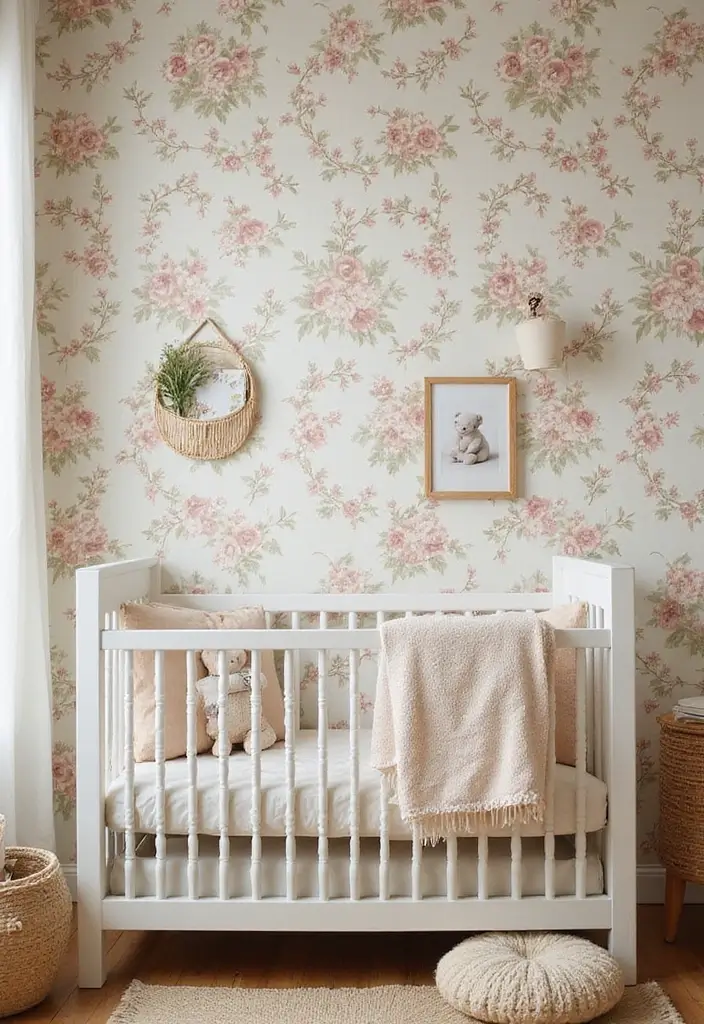 30 Nursery Accent Wall Ideas That Transform the Room - 13. Vintage Wallpaper