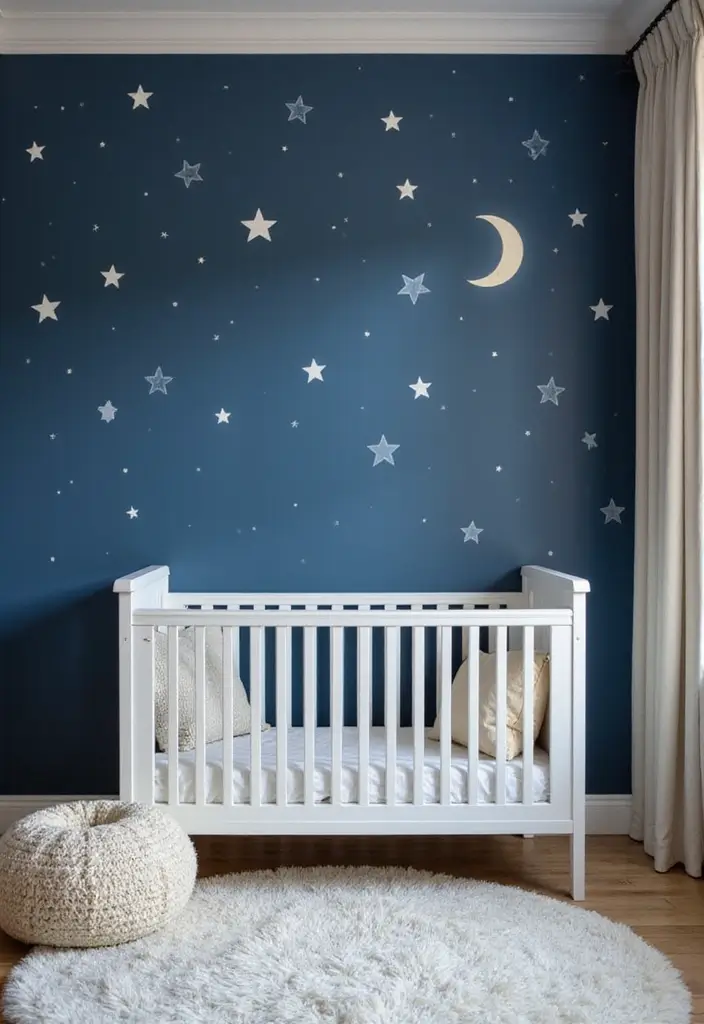 30 Nursery Accent Wall Ideas That Transform the Room - 18. Starry Night Theme