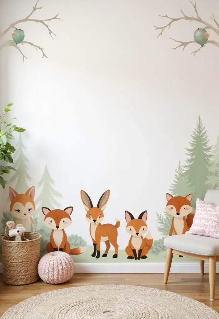 30 Nursery Accent Wall Ideas That Transform the Room - 6. Woodland Creatures