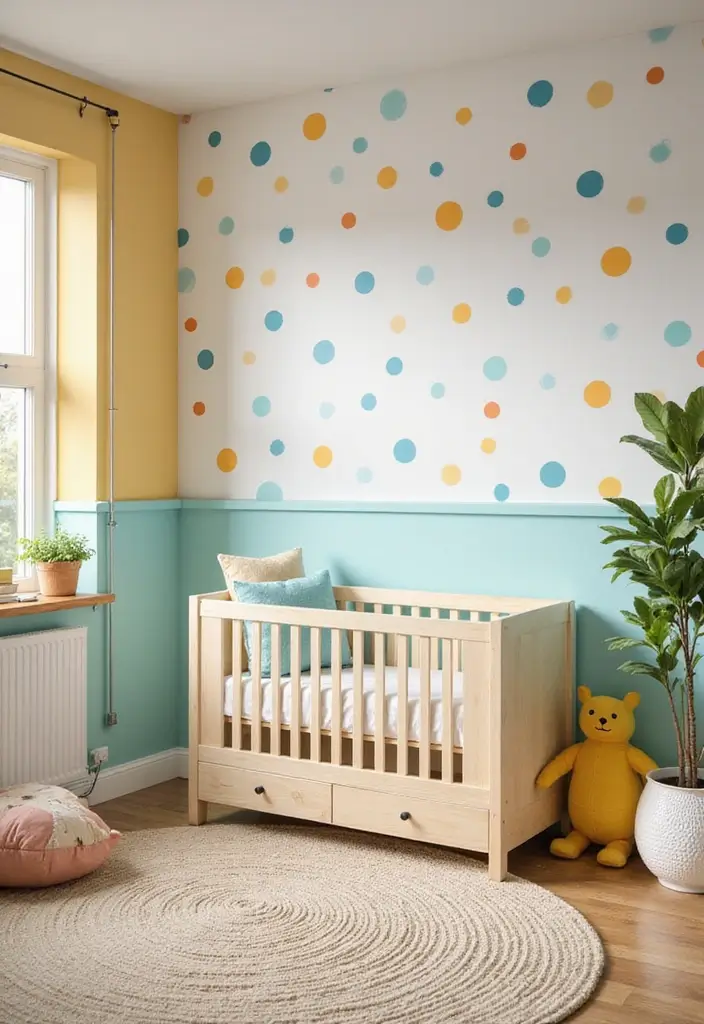30 Nursery Accent Wall Ideas That Transform the Room - 9. Playful Polka Dots