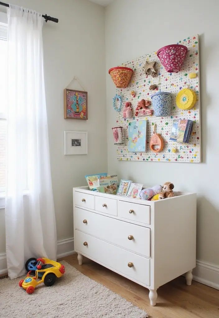 30 Nursery Corner Ideas That Make the Most of Small Spaces - 12. Pegboard for Versatile Storage