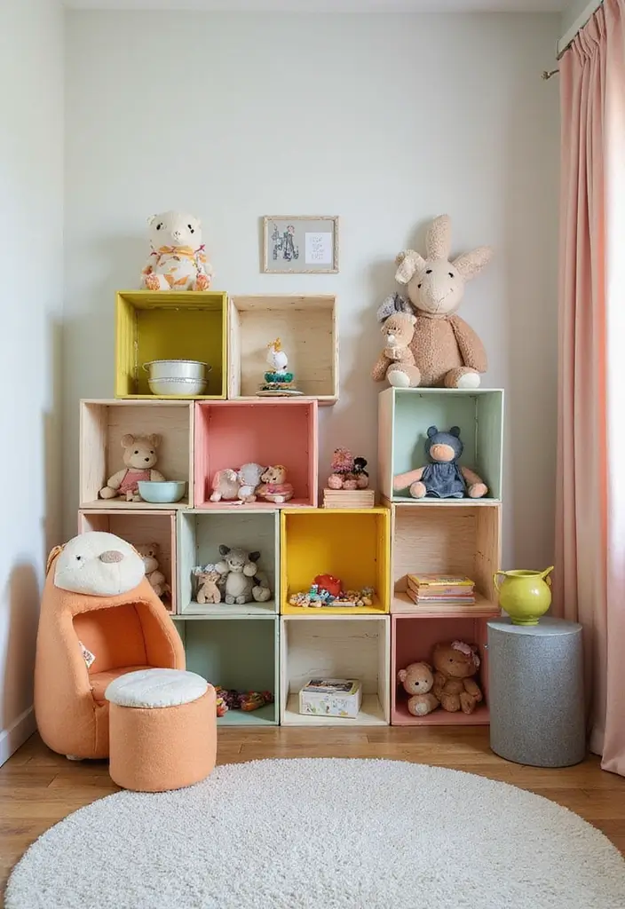 30 Nursery Corner Ideas That Make the Most of Small Spaces - 13. Stacked Crates for Toy Storage