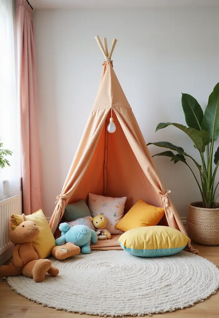 30 Nursery Corner Ideas That Make the Most of Small Spaces - 18. Colorful Corner Tent