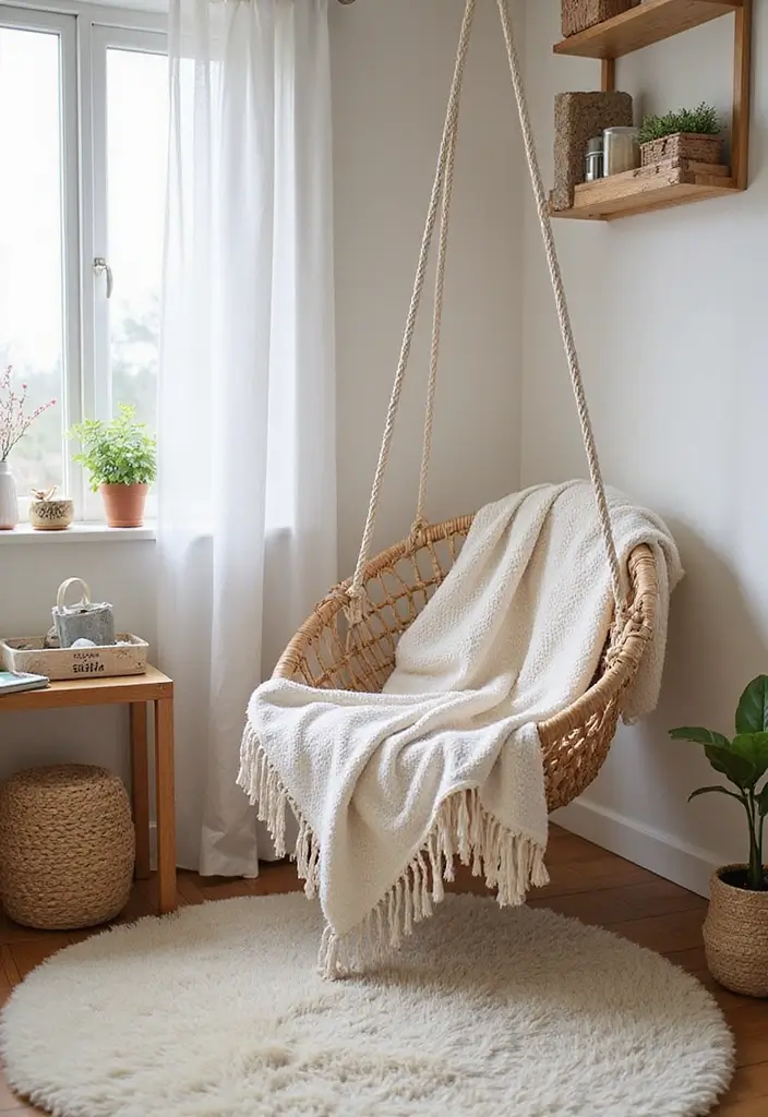 30 Nursery Corner Ideas That Make the Most of Small Spaces - 22. Corner for a Cozy Hammock Chair