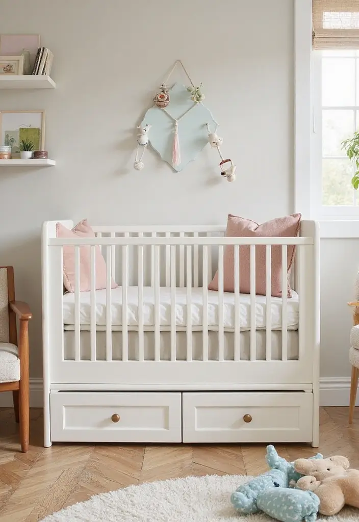 30 Small Nursery Ideas That Maximize Every Inch of Space 1 30 Small Nursery Ideas That Maximize Every Inch of Space - 1. Use a Crib with Built-In Storage