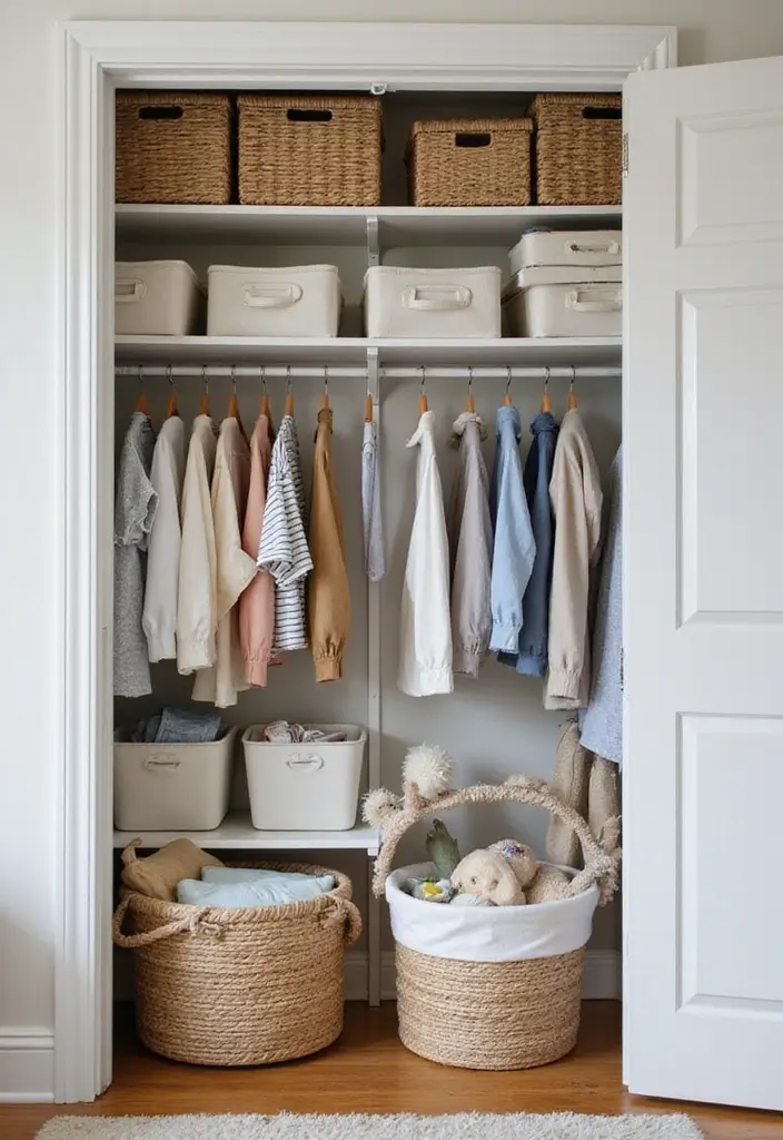 30 Small Nursery Ideas That Maximize Every Inch of Space 12 30 Small Nursery Ideas That Maximize Every Inch of Space - 12. Use a Closet Organizer System