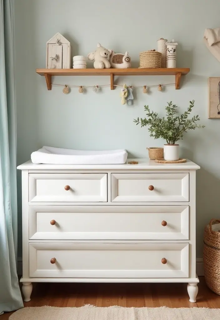 30 Small Nursery Ideas That Maximize Every Inch of Space 13 30 Small Nursery Ideas That Maximize Every Inch of Space - 13. Create a Changing Station on a Dresser