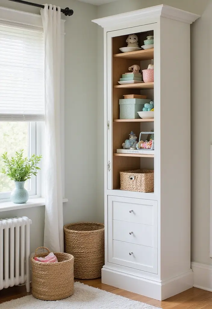 30 Small Nursery Ideas That Maximize Every Inch of Space 14 30 Small Nursery Ideas That Maximize Every Inch of Space - 14. Incorporate a Tow-Wall Cabinet