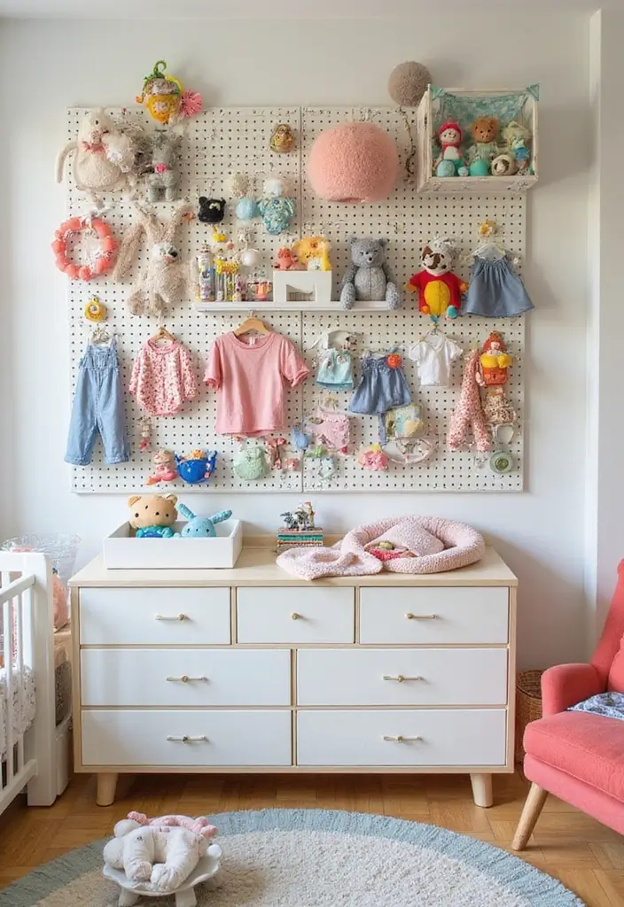 30 Small Nursery Ideas That Maximize Every Inch of Space 21 30 Small Nursery Ideas That Maximize Every Inch of Space - 21. Use a Pegboard for Versatile Organization
