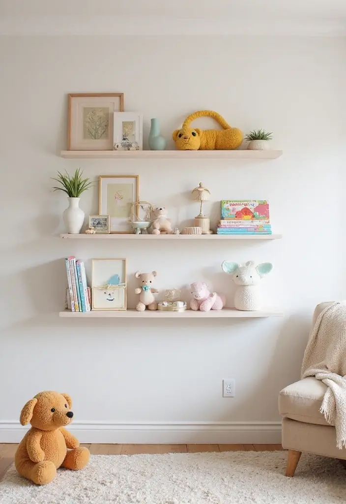 30 Small Nursery Ideas That Maximize Every Inch of Space 3 30 Small Nursery Ideas That Maximize Every Inch of Space - 3. Wall Shelves for Stylish Storage