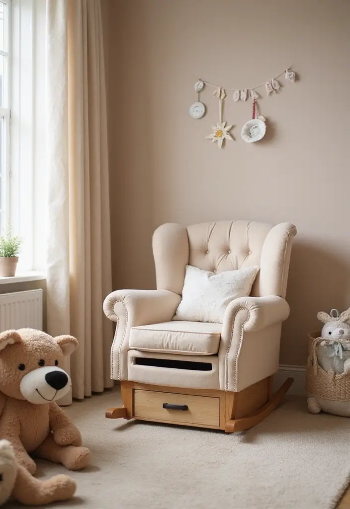 30 Small Nursery Ideas That Maximize Every Inch of Space 4 30 Small Nursery Ideas That Maximize Every Inch of Space - 4. Incorporate a Rocking Chair that Doubles as Storage