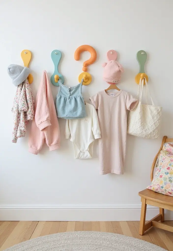 30 Small Nursery Ideas That Maximize Every Inch of Space 9 30 Small Nursery Ideas That Maximize Every Inch of Space - 9. Use Hooks for Clothes and Accessories
