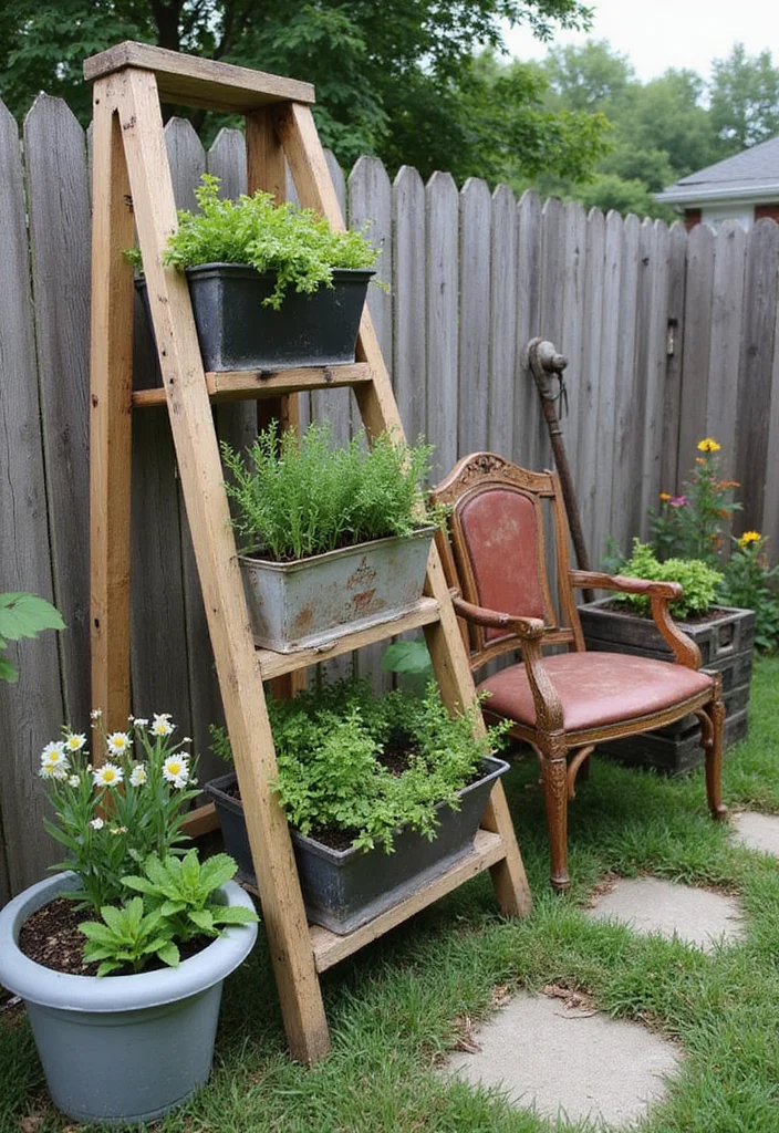 10 Tiny Backyard Ideas for Maximum Use of Limited Space - 6. Repurposed Items for Garden Decor