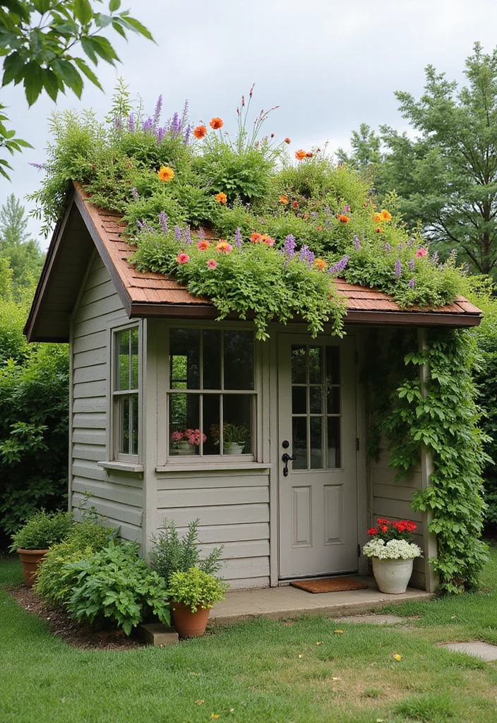 10 Tiny Backyard Ideas for Maximum Use of Limited Space - 9. Green Roofs on Sheds or Gazebos