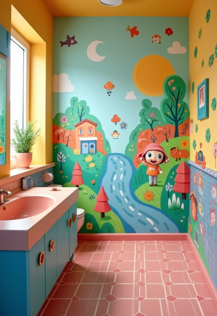 12 Bathroom Toca Boca Ideas for Cute Fun Creative Designs 8. Interactive Mural or Wall Art