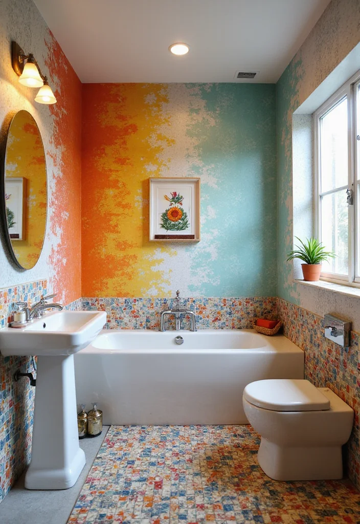 12 Bathroom Wall Ideas for Texture Color and Updated Style - 12. Colorful Accents