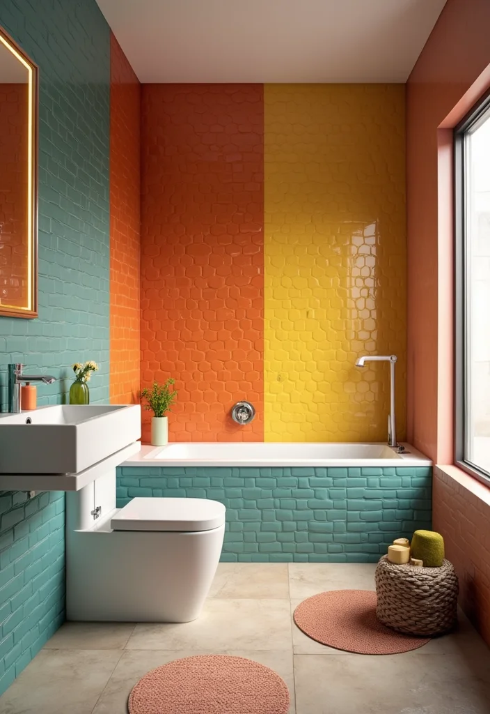 12 Bathroom Wall Tiles Ideas for Clean Bright Modern Looks - 11. Bold Color Tiles for a Statement