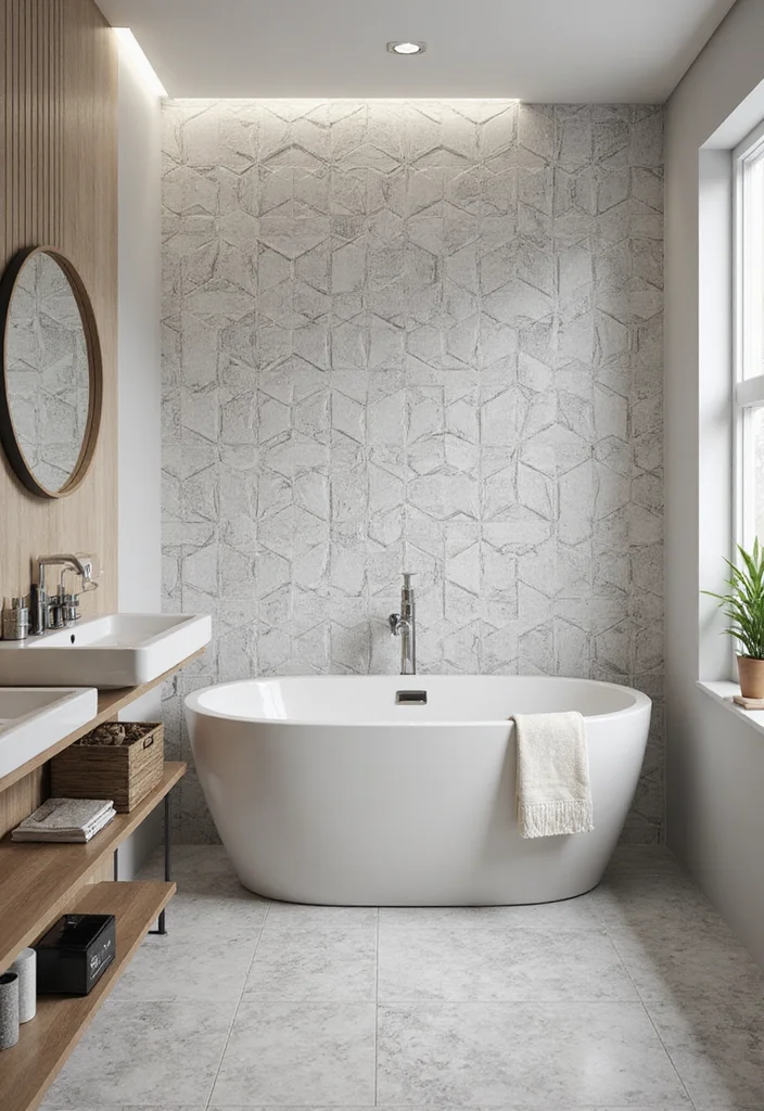 12 Bathroom Wall Tiles Ideas for Clean Bright Modern Looks - 3. Geometric Pattern Tiles for Dramatic Impact