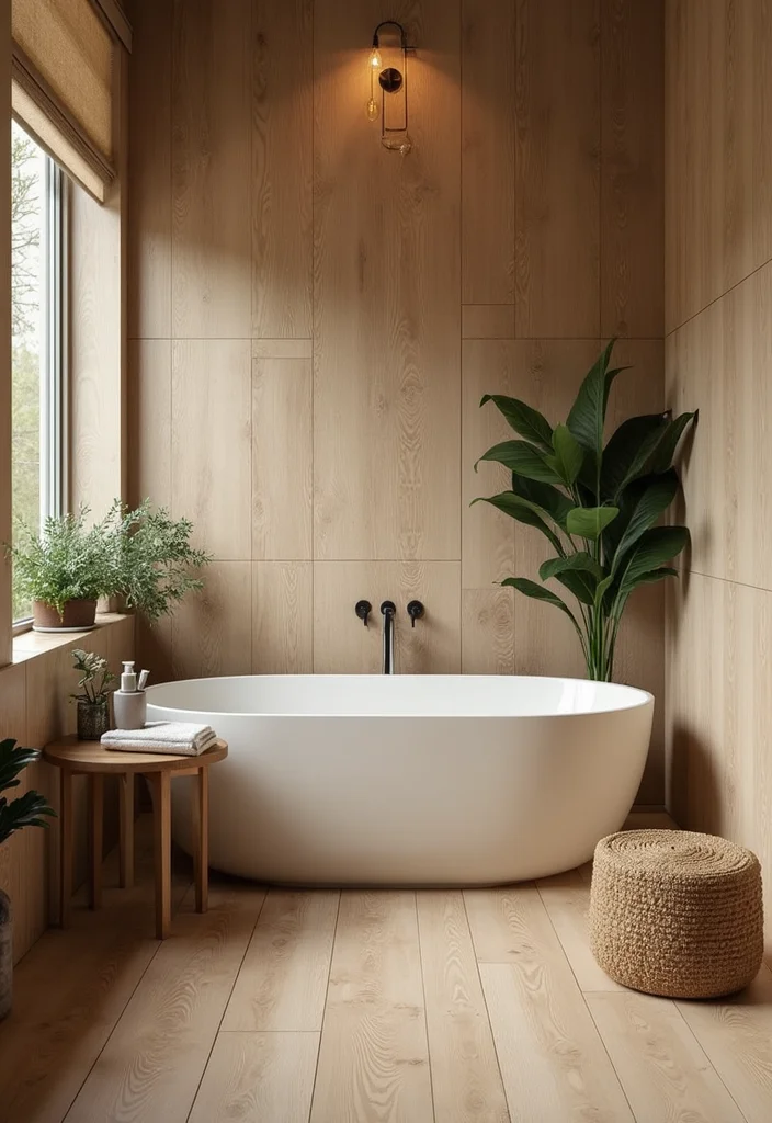 12 Bathroom Wall Tiles Ideas for Clean Bright Modern Looks - 5. Wood-Look Tiles for a Natural Touch