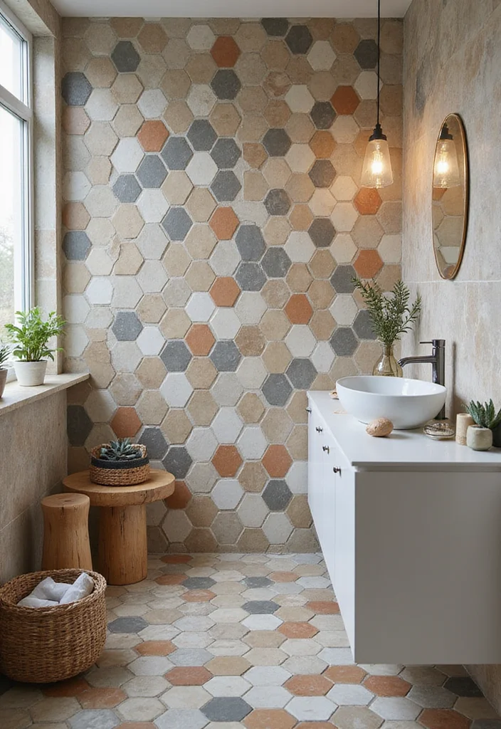 12 Bathroom Wall Tiles Ideas for Clean Bright Modern Looks - 7. Hexagonal Tiles for a Trendy Twist