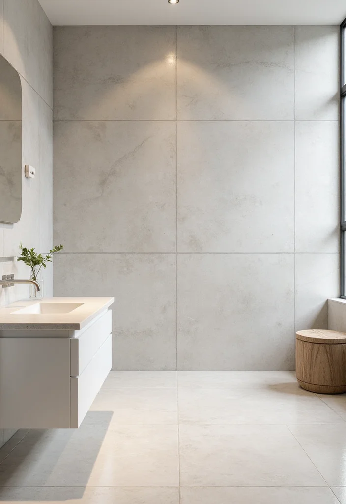 12 Bathroom Wall Tiles Ideas for Clean Bright Modern Looks - 9. Large Format Tiles for Minimal Grout Lines