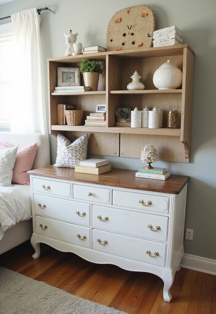 12 Bedroom Shelving Ideas for Practical Organized Decor 10. Upcycled Furniture as Shelving