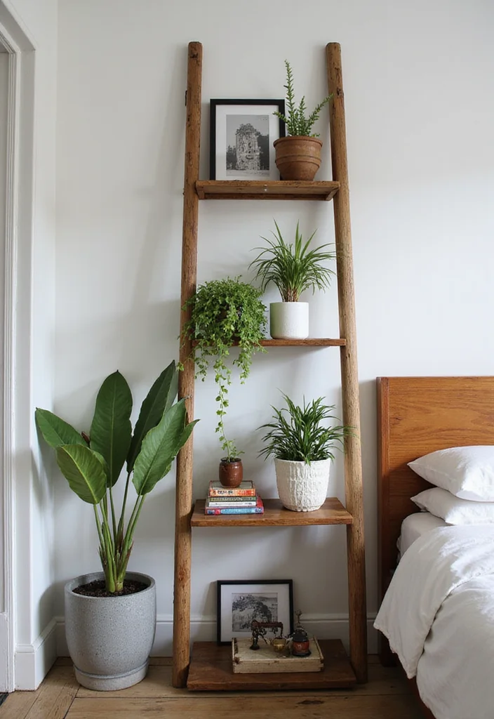 12 Bedroom Shelving Ideas for Practical Organized Decor 4. Decorative Ladder Shelves