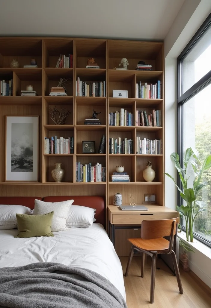 12 Bedroom Shelving Ideas for Practical Organized Decor 6. Bookcase as a Bedroom Divider