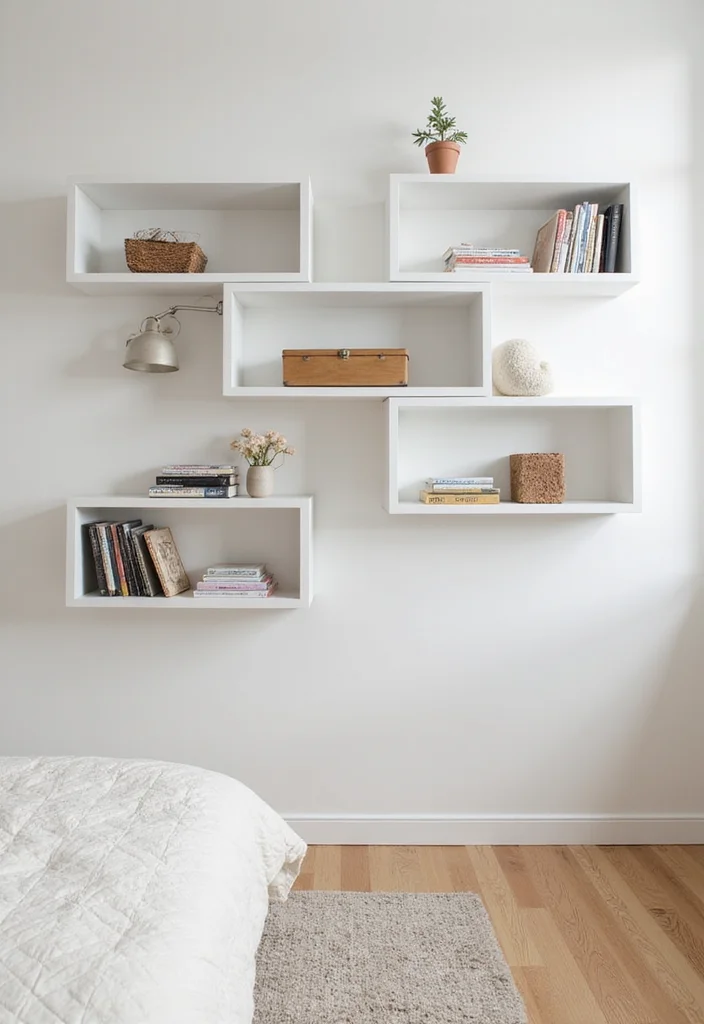 12 Bedroom Shelving Ideas for Practical Organized Decor 7. Wall Mounted Shelves for a Clean Look