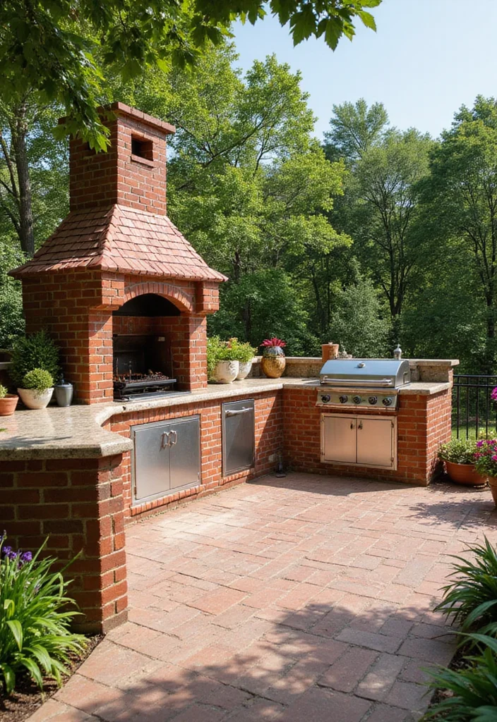 12 Brick Backyard Ideas for Charming Durable Outdoor Style - 12. Vibrant Brick Outdoor Kitchens