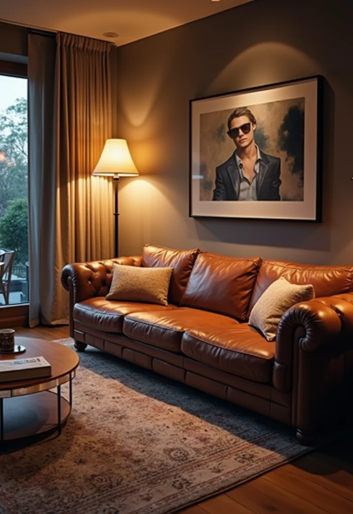 12 Leather Sofas Living Room Ideas for Rich Cozy Modern Style 111 12 Leather Sofas Living Room Ideas for Rich Cozy Modern Style 11. Layered Lighting for Cozy Ambiance