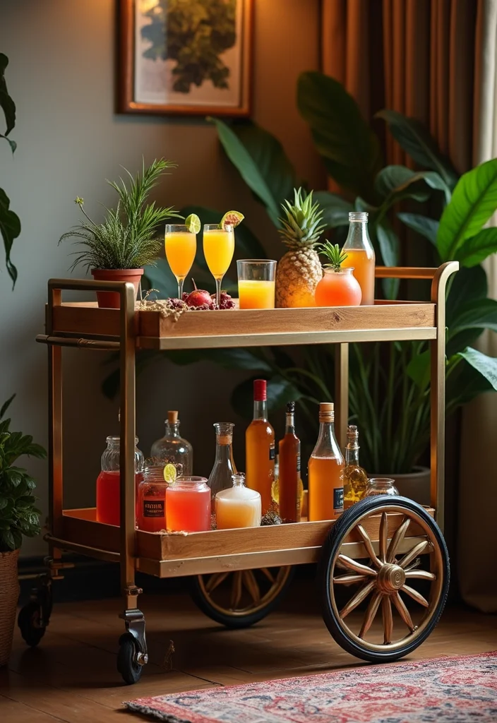 12 Living Room Bar Ideas for Casual Social Everyday Use - 1. Chic Bar Cart on Wheels