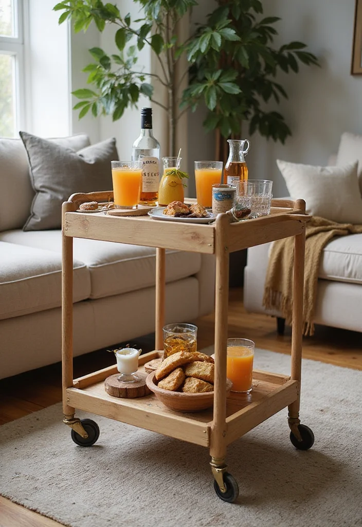 12 Living Room Bar Ideas for Casual Social Everyday Use - 10. Trolley-style Serving Table