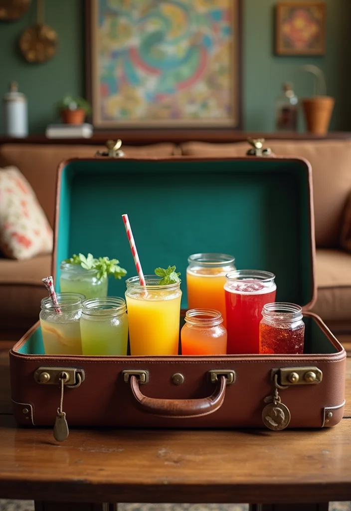 12 Living Room Bar Ideas for Casual Social Everyday Use - 4. Vintage Suitcase Bar