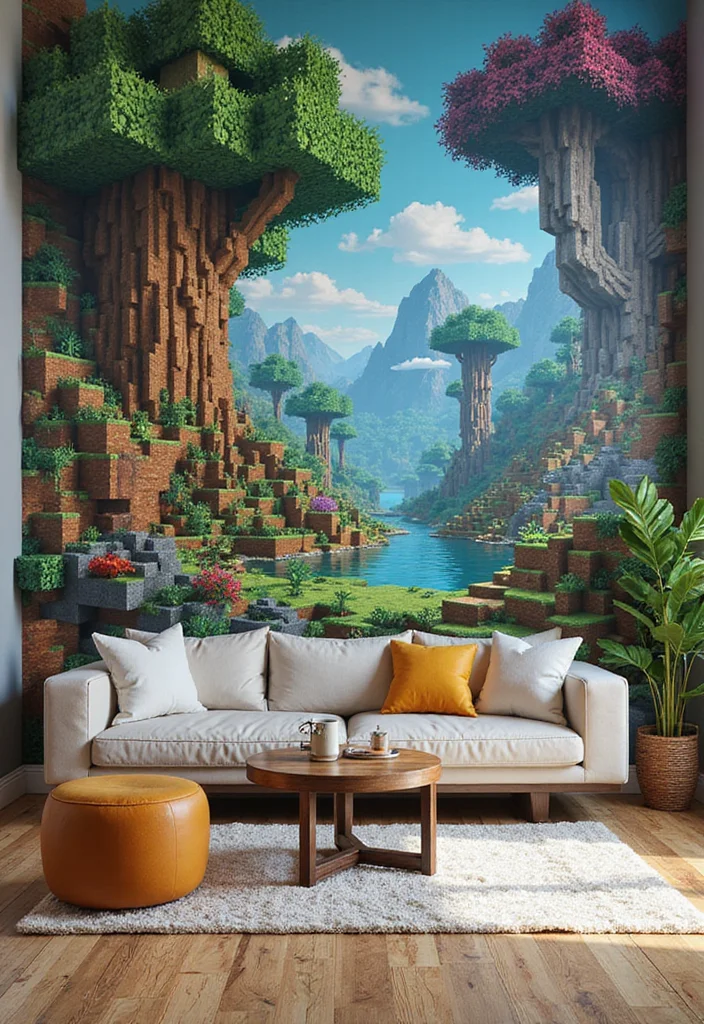 12 Minecraft Living Room Ideas for Cute Creative Build Inspiration 4. Colorful Pixel Wall