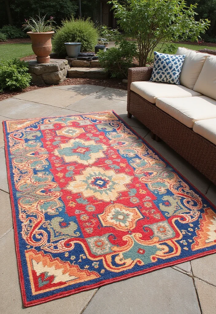 12 Patio Backyard Ideas for Comfortable Functional Outdoor Living - 3. Stylish Outdoor Rugs