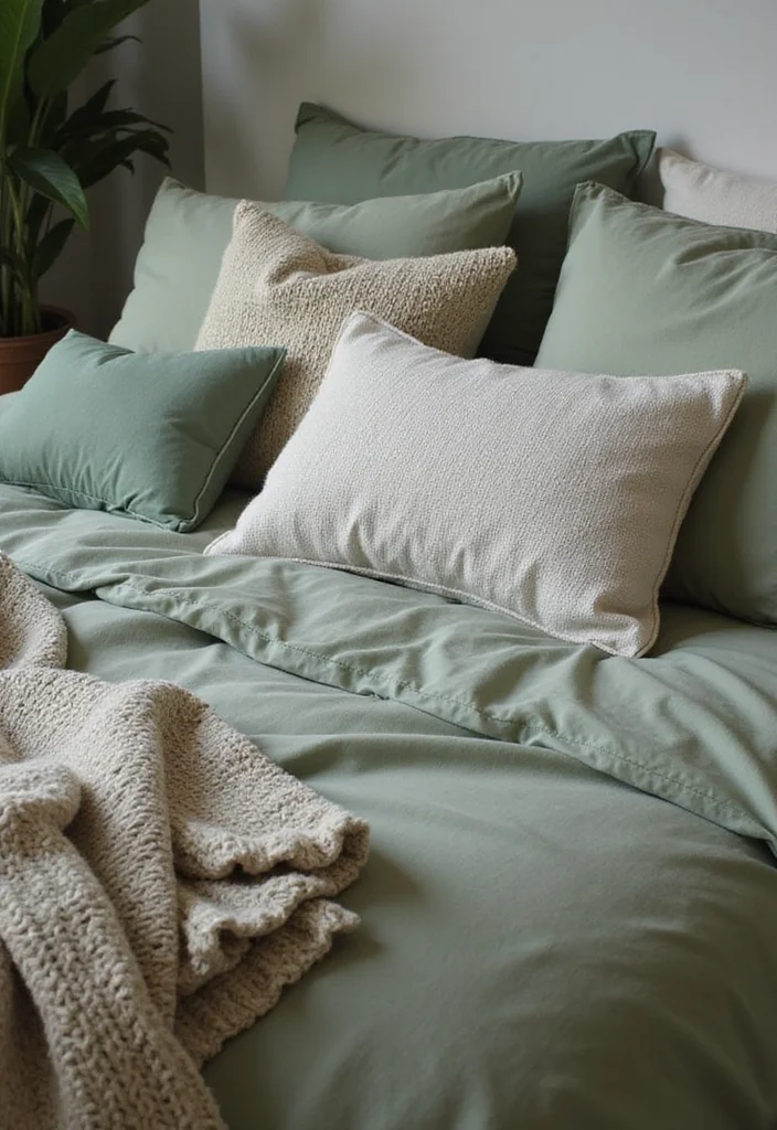 12 Sage Green Bedroom Ideas for Calm Natural Cozy Style - 1. Layered Textures with Sage Green Bedding