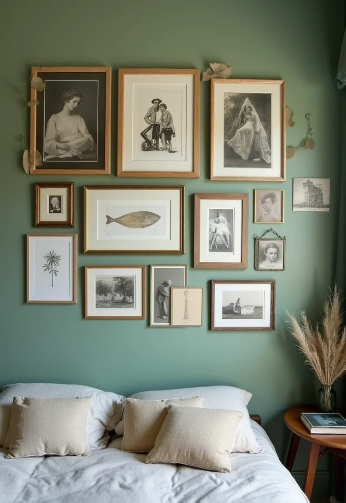 12 Sage Green Bedroom Ideas for Calm Natural Cozy Style - 3. Eclectic Artwork