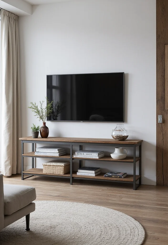 12 TV Stands Ideas for Living Room for Clean Organized Viewing - 2. Sleek Metal Frame Stand