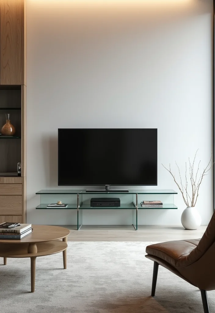 12 TV Stands Ideas for Living Room for Clean Organized Viewing - 7. Minimalist Glass Stand