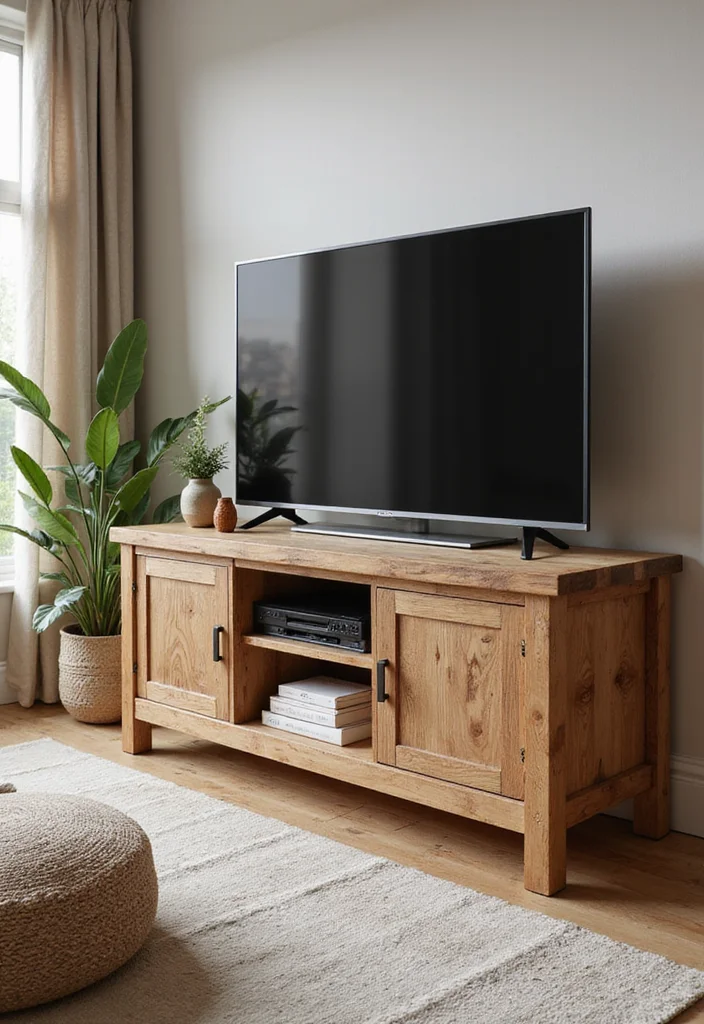 12 TV Stands Ideas for Living Room for Clean Organized Viewing - 8. Rustic Wood Stand