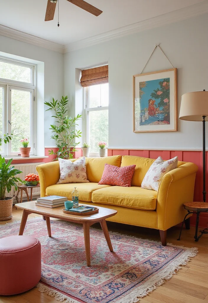 12 Wainscoting Ideas Living Room for Depth Texture and Charm 10. Colorful Wainscoting for Playful Spaces