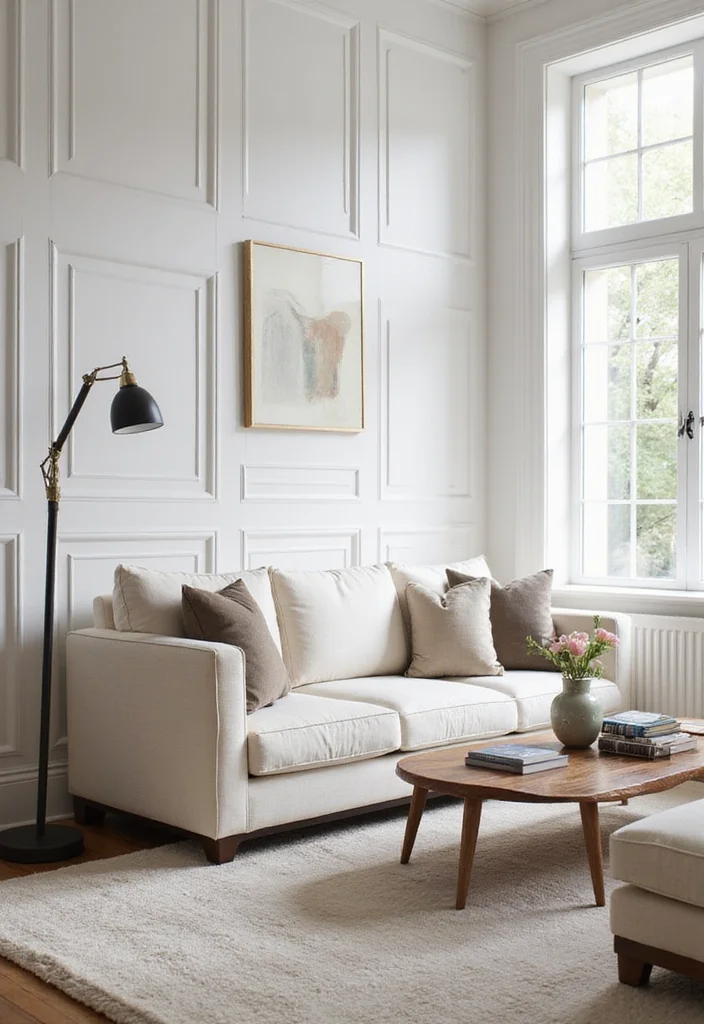 12 Wainscoting Ideas Living Room for Depth Texture and Charm 3. Simple Paneled Approach