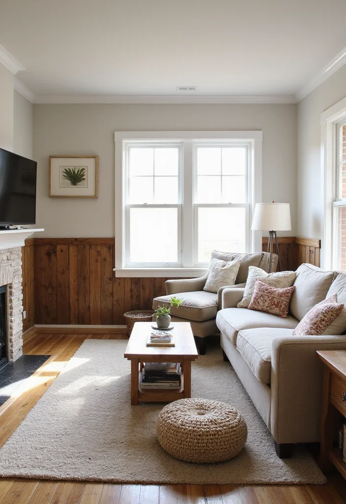 12 Wainscoting Ideas Living Room for Depth Texture and Charm 5. Rustic Barn Wood Charm