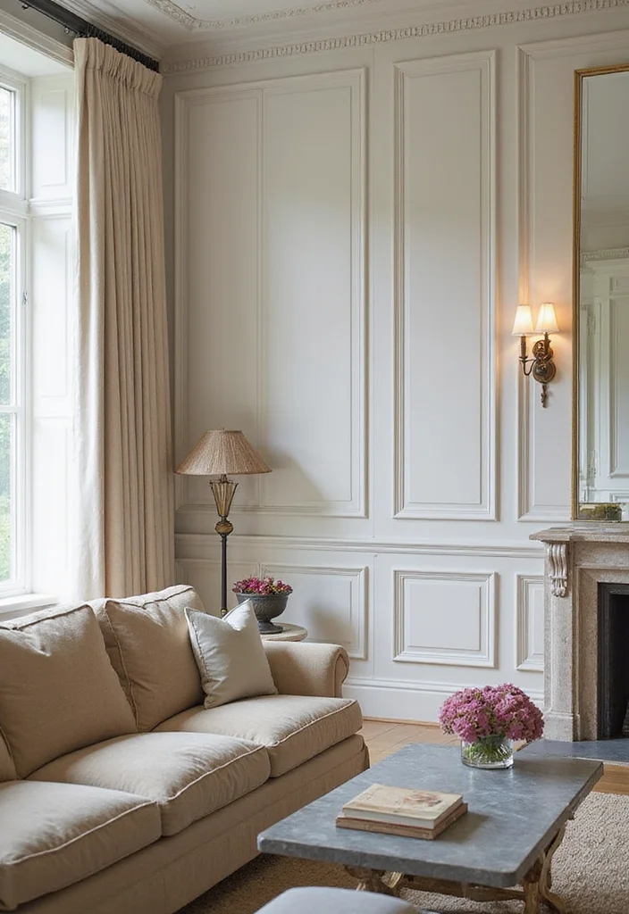 12 Wainscoting Ideas Living Room for Depth Texture and Charm 6. Elegant Molding Details